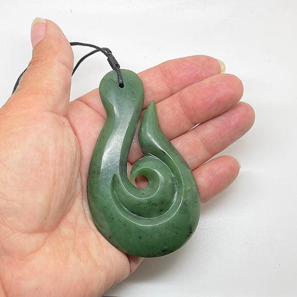 Large 8.5cm Pounamu Greenstone Maori Hook Necklace
