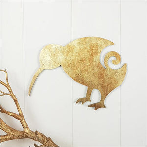 Antique Gold Koru Kiwi Bird Wall Art - ShopNZ