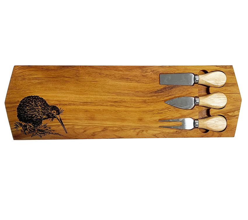 Kiwi Rimu Cheese Board with Cheese Knives and Fork