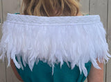 White Wedding Short Korowai Cape with White and Silver Taniko - ShopNZ