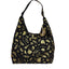 Black Slouch Shoulder Bag with Shiny Gold NZ Birds and Flora