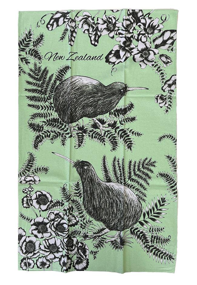 Soft Green NZ Kiwi Bird Tea Towel - ShopNZ