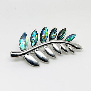 Pretty Paua Shell and Silver Fern Brooch - ShopNZ