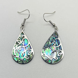 Pretty Large Paua Shell Drop Earrings with Filigree Overlay - ShopNZ