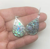 Pretty Large Paua Shell Drop Earrings with Filigree Overlay - ShopNZ