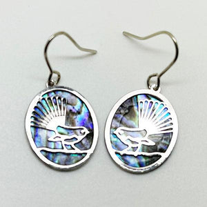 Cutout Silver Fantail and Paua Shell Earrings - ShopNZ
