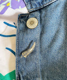 Silver Fern Pinback Badge or Brooch