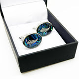 Black or NZ Paua Shell Silver Fern Cufflinks - ShopNZ