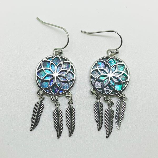 Navajo Sterling Silver Dream Catcher Earring with drop feath