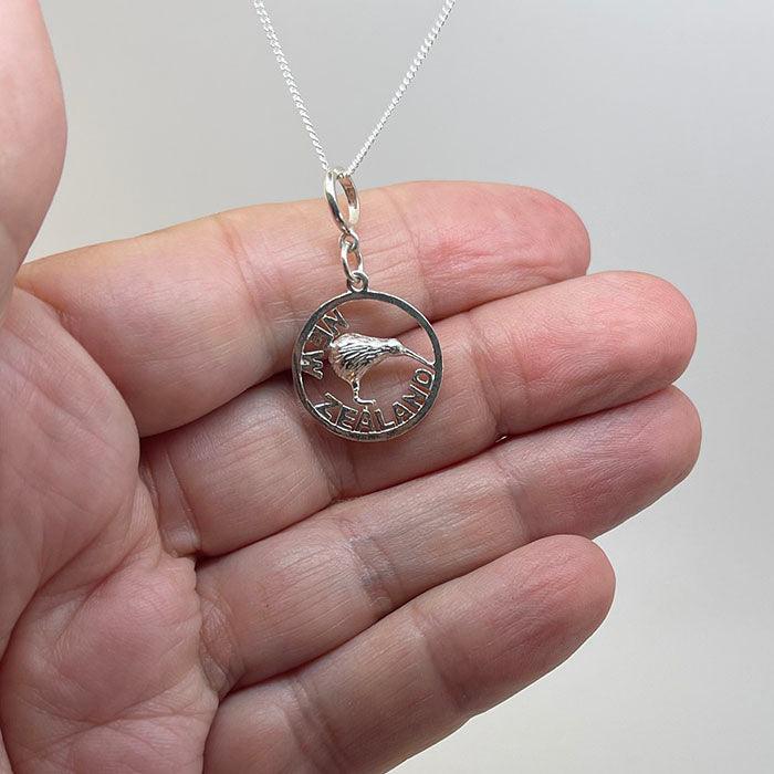 Sterling Silver Kiwi Bird Circle Necklace - ShopNZ