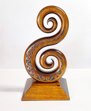 Large NZ Maori Carved Wooden Double Koru Trophy - ShopNZ