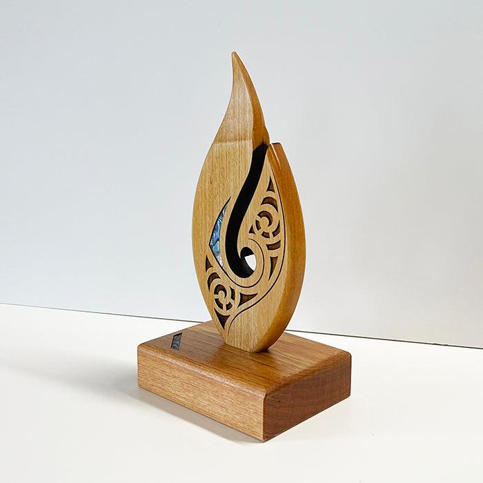 NZ Maori Roimata Koru Pacific Rimu Sculpture - ShopNZ