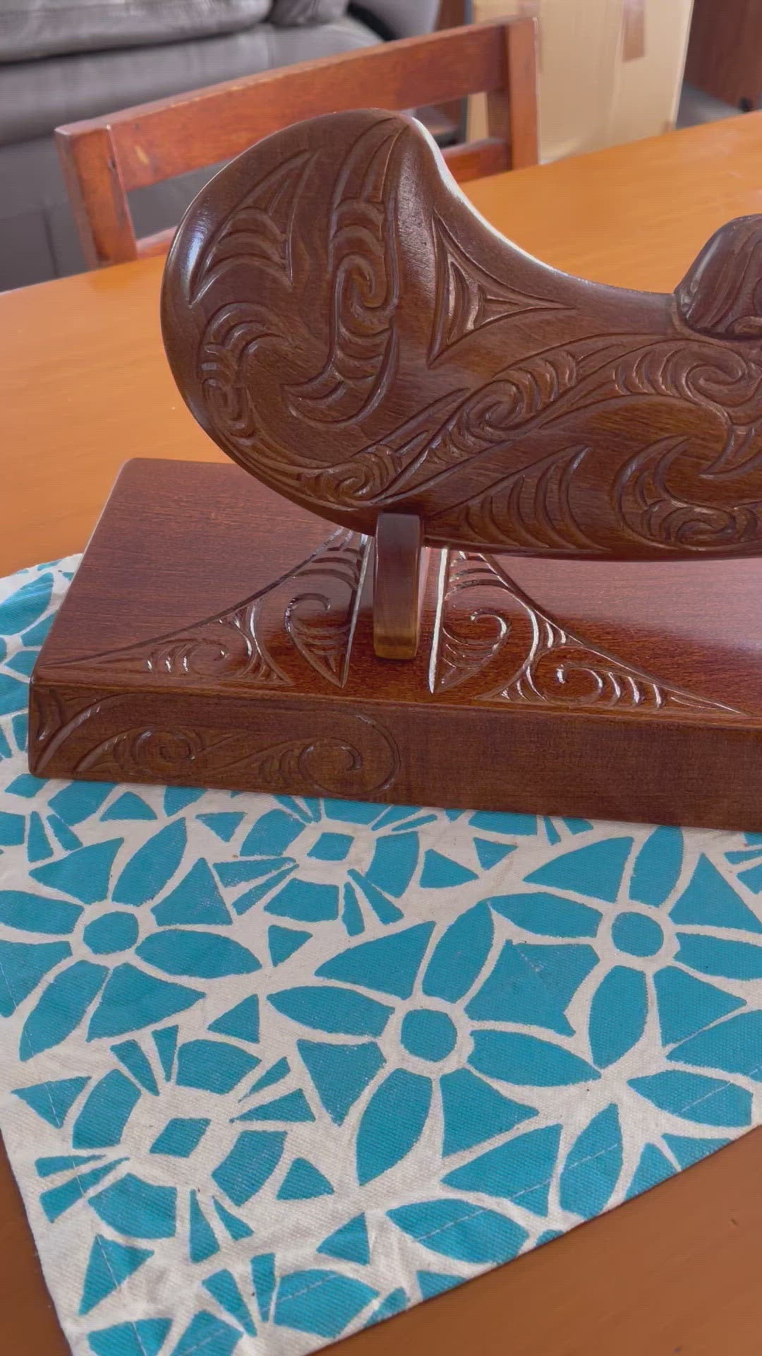 Large 46cm Carved Maori Wahaika Club on Stand