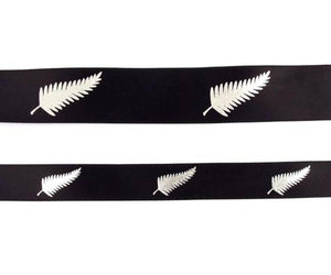 Black Satin Silver Fern Ribbon 25mm wide - ShopNZ