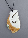 Maori Bone Hook Necklace with Paua and Stain - ShopNZ