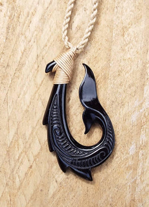 Maori Black Bone Fish Hook Necklace - ShopNZ