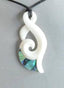 Maori Bone Hook Necklace with Twist Koru and Paua