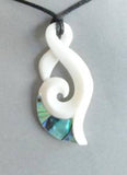 Maori Bone Hook Necklace with Twist Koru and Paua - ShopNZ