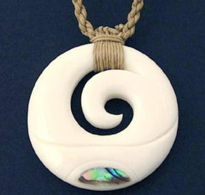 Maori Bone Koru Necklace with Paua Trim - ShopNZ