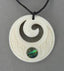 Maori Bone Koru Necklace with Carving and Paua Shell