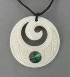 Maori Bone Koru Necklace with Carving and Paua Shell - ShopNZ
