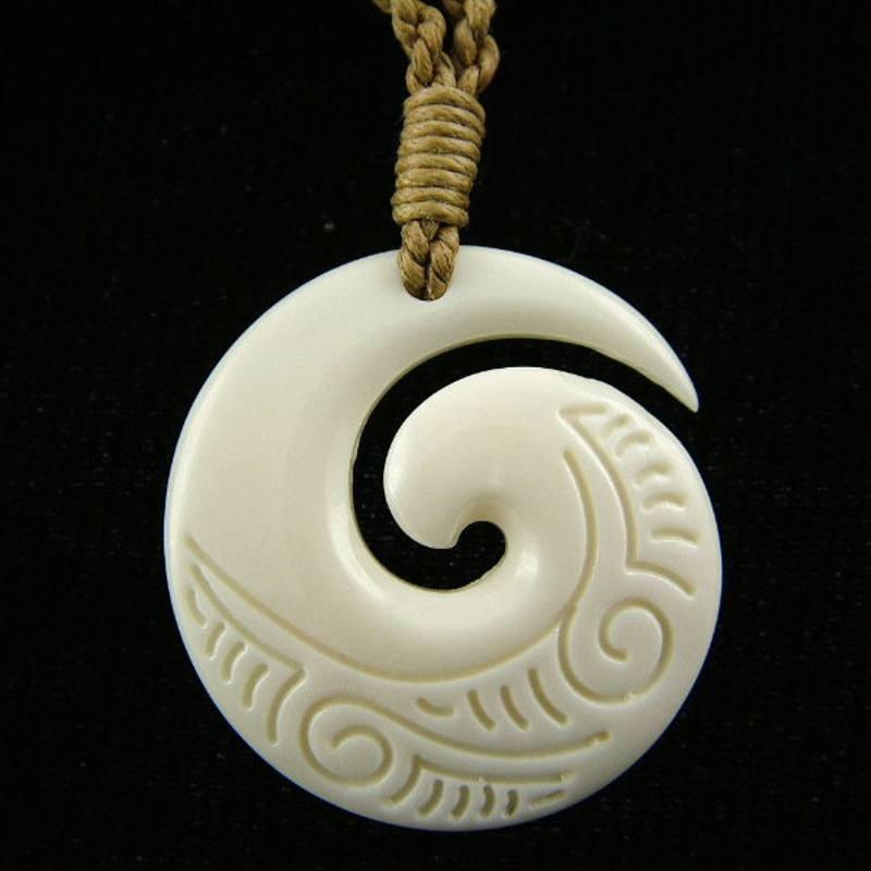 Maori Bone Open Koru Necklace with String Cord - ShopNZ
