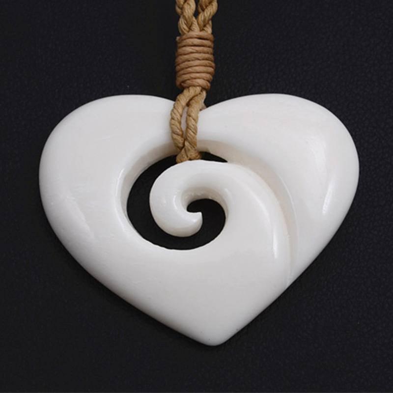 Maori Bone Koru Heart Necklace - ShopNZ