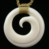 Maori Bone Koru Necklace with String Cord - ShopNZ