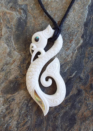 Maori Bone Manaia Necklace with Paua Trim - ShopNZ