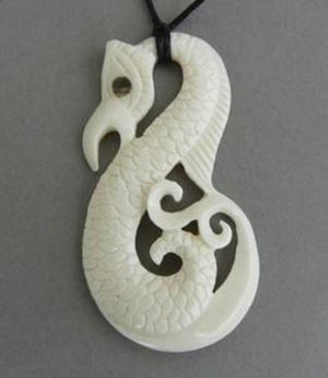 Maori Bone Manaia Necklace with Fish Scales - ShopNZ