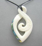 Maori Bone Twist Pendant with Inner Koru and Paua Trim - ShopNZ