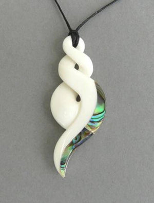 Maori Bone Double Twist Necklace with Paua Tail - ShopNZ