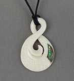 Maori Bone Friendship Twist Necklace with Fern and Paua - ShopNZ