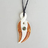 Curved Maori Bone Love Twist Necklace with Paua and Stain - ShopNZ