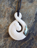 Maori Bone Koru Twist Necklace with Paua Shell - ShopNZ
