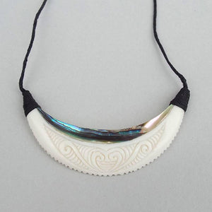 Bone and Paua Shell Breast Plate Necklace - ShopNZ