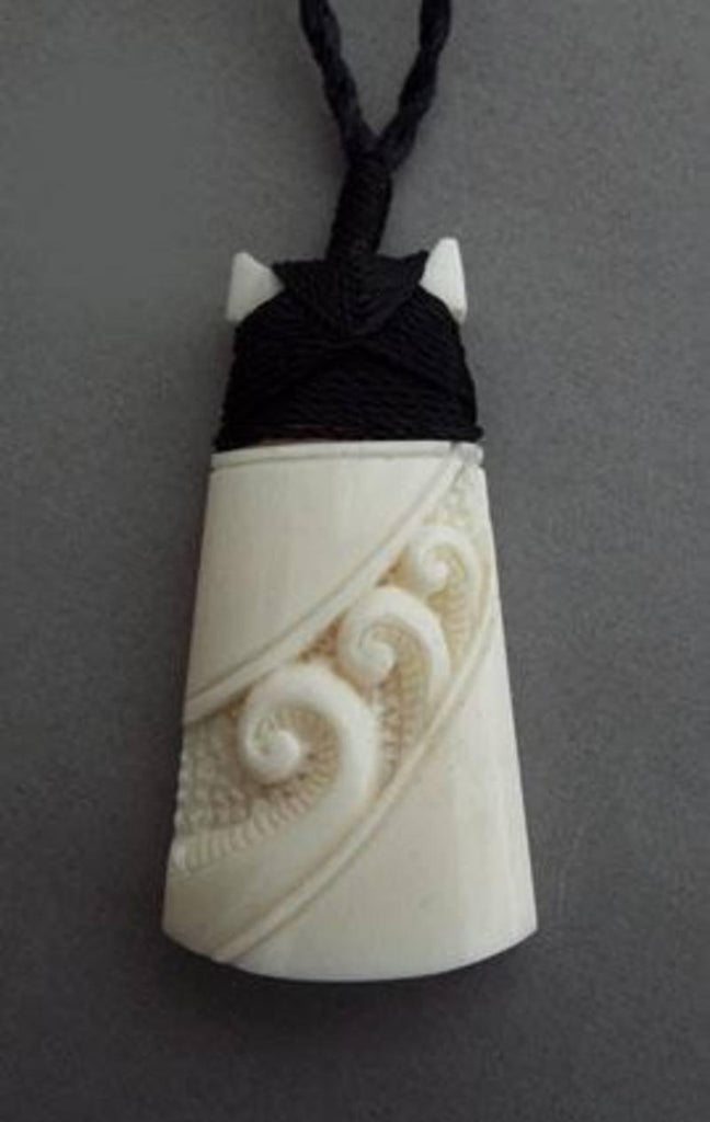Maori Bone Toki Necklace with Koru - ShopNZ