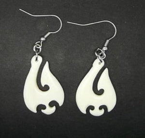 Maori Bone Carved Hook Earrings - ShopNZ