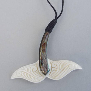 Maori Bone and Paua Whale Tail Necklace - ShopNZ