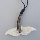 Maori Bone and Paua Whale Tail Necklace - ShopNZ