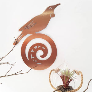 Copper Tui on Koru Wall Art - ShopNZ