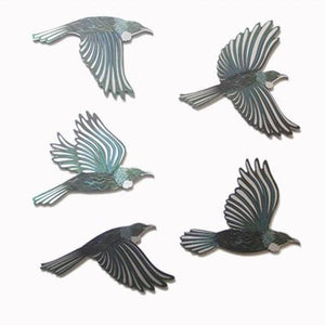 Set of 5 Coloured Tui Birds Wall Art - ShopNZ