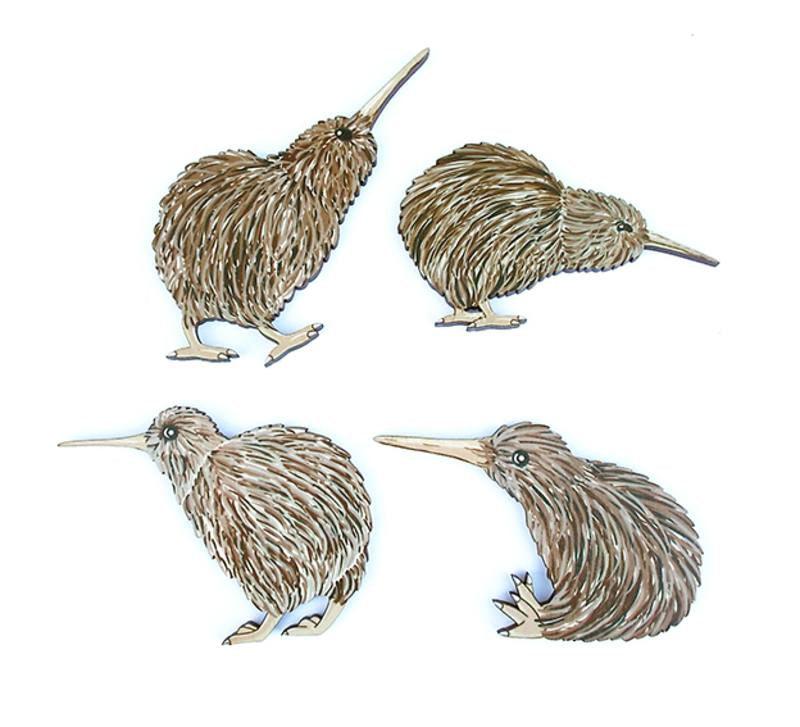 Set of 4 Small Pine Kiwi Birds - ShopNZ