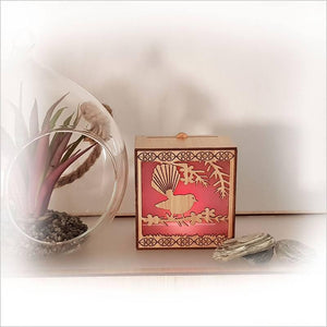 NZ Fantail on Manuka Branch LED Tealight Box - ShopNZ