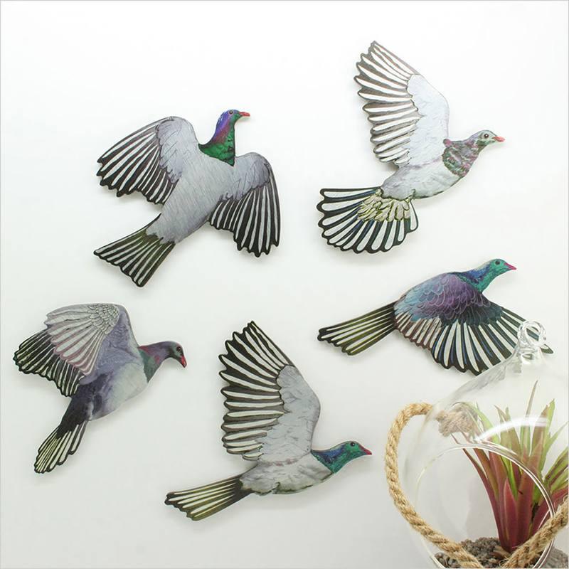 Kereru Flock of 5 Wood Pigeons Wall Art - ShopNZ