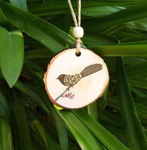 Wood Cut NZ Fantail Bird Xmas Ornament - ShopNZ