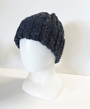 Dark Blue Hand Knitted Wool Beanie - ShopNZ