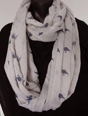 Grey Scarf with Denim Blue Kiwi Print - ShopNZ