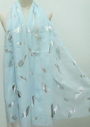 Soft Blue Scarf with Sparkly Silver Ferns - ShopNZ