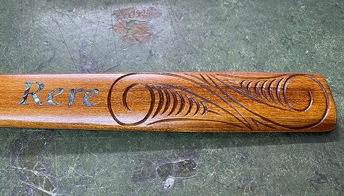 Full Size Taiaha with Greenstone Tongue (Stand Optional) - ShopNZ